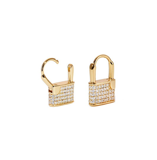 Jewlery. CZ Lock Huggies Earrings